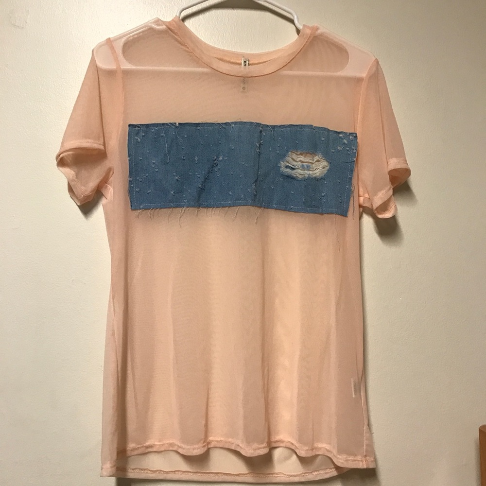 LF netting T-shirt pink with denim stripe